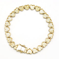 Womens 10k Yellow Gold 1.85CT Diamond Baguette Heart Bracelet 7 Inch 9.7g Armlet