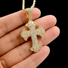 10k Yellow Gold 1.3CT Natural Diamond Cross Charm 5.2g Religious Pendant For Men