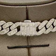 13MM 10k White Gold 24CTW Natural Round/Baguette Diamond 80.5g 21In Cuban Chain