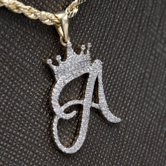10k Yellow Gold Initial A Crown Pendant 0.21CT Pure Diamond 1.87g Alphabet Charm