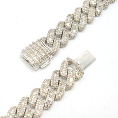 13MM 10k White Gold 21In 24CTW Natural Round/Baguette Diamond Cuban Chain 80.5gm