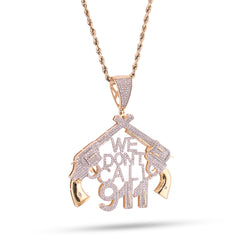10k Yellow Gold 10g 1.05CTW Natural Diamond "WE DONT CALL 911" Gun Pendant Charm