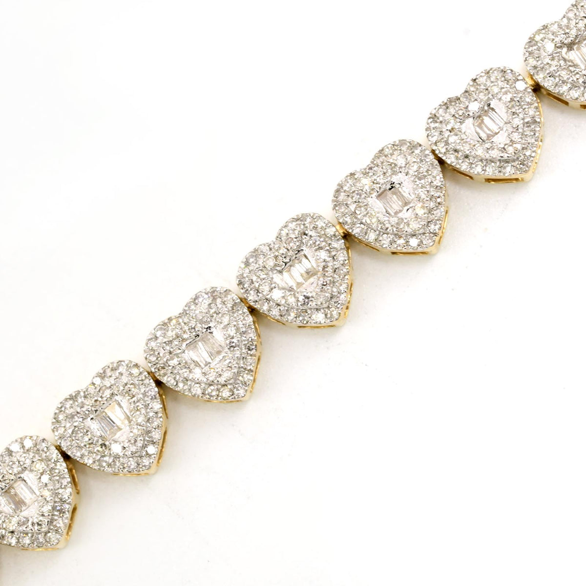 Ladies 2.3CT Natural Heart Diamond Bracelet 10k Yellow Gold 10.7grams - 7 Inches