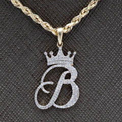 10k Yellow Gold Initial B Crown Pendant 0.21CT Pure Diamond 1.82g Alphabet Charm