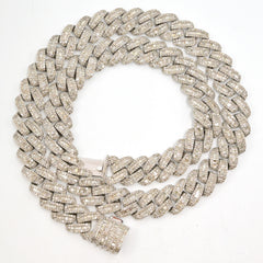 13MM 10k White Gold 21In 24CTW Natural Round/Baguette Diamond Cuban Chain 80.5gm