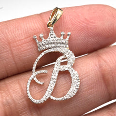 10k Yellow Gold Initial B Crown Pendant 0.21CT Pure Diamond 1.82g Alphabet Charm