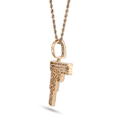 10k Yellow Gold 9.9gm 4CTW Natural Round/Baguette Diamond Gun Pendant Mens Charm