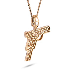 10k Yellow Gold 9.9gm 4CTW Natural Round/Baguette Diamond Gun Pendant Mens Charm