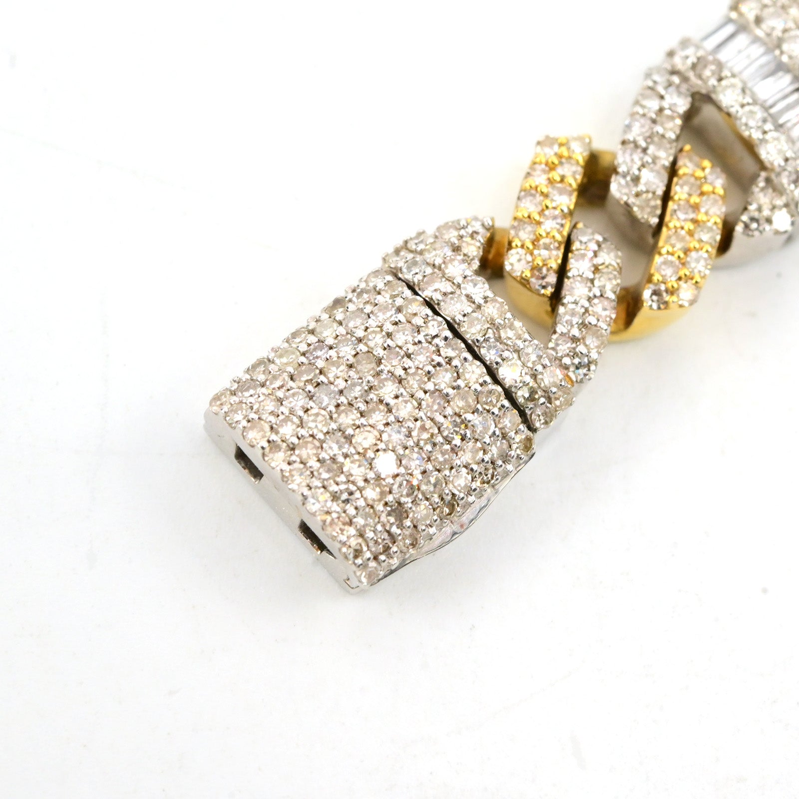 8In 10MM 10k Two Tone Gold 7.49CT Round/Baguette Diamond Cuban Bracelet - 45.5g