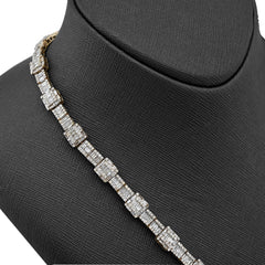 8MM 10k Yellow Gold 22CTW Baguette/Round 50gms Diamond Halo Cluster Tennis Chain