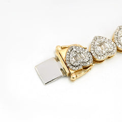 Womens 1.9CT Baguette/Round Diamond Heart Bracelet 10k Yellow Gold 10.3g - 7Inch