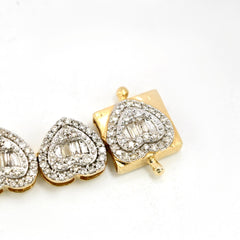 Womens 1.9CT Baguette/Round Diamond Heart Bracelet 10k Yellow Gold 10.3g - 7Inch