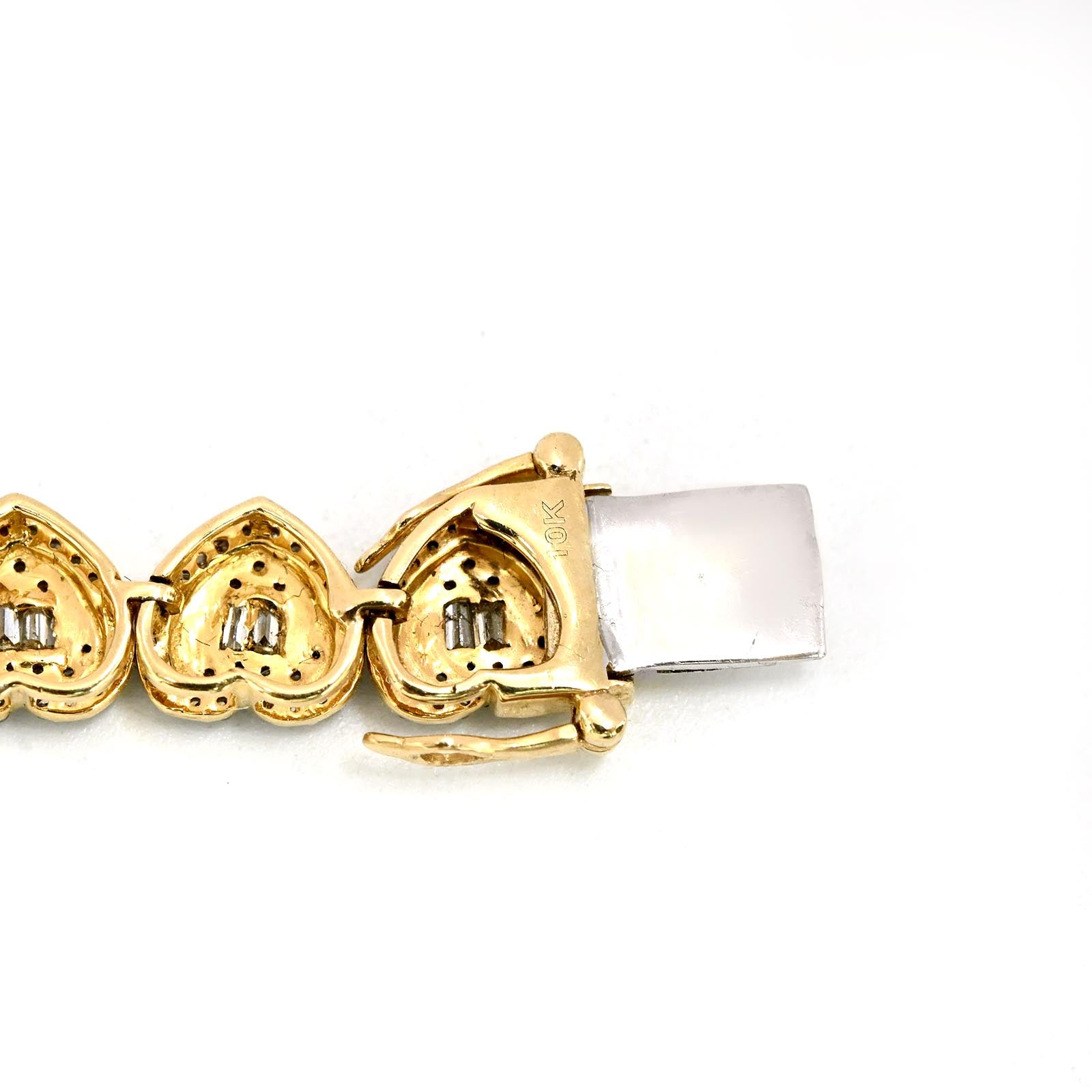 Womens 1.9CT Baguette/Round Diamond Heart Bracelet 10k Yellow Gold 10.3g - 7Inch
