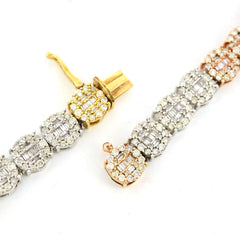 7MM 10k 3 Tone Gold 20 Inch 16CTW Round/Baguette Diamond Tennis Chain 47.1gms