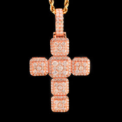 14k Rose Gold 3.03CTW Natural Round Diamond Cross Religious Pendant 6.7g Charm