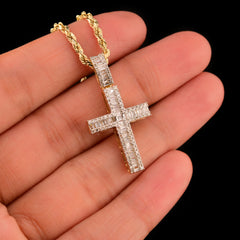 10k Yellow Gold 0.61CTW Natural Round/Baguette Diamond Cross Pendant 2.5g Charm