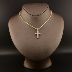10k Yellow Gold 0.61CTW Natural Round/Baguette Diamond Cross Pendant 2.5g Charm