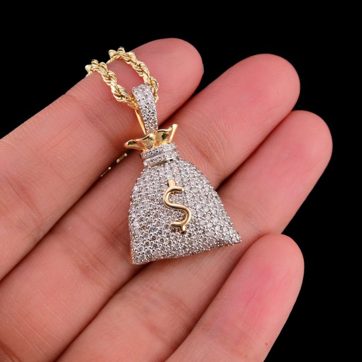 10k Yellow Gold 1.48CTW Natural Round Diamond Money Bag Pendant 6.3g Charm
