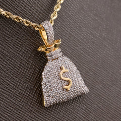 10k Yellow Gold 1.48CTW Natural Round Diamond Money Bag Pendant 6.3g Charm