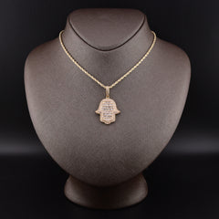 10k Yellow Gold 1.65CTW Round/Baguette Diamond Hamsa Hand Pendant Charm 6.4gms