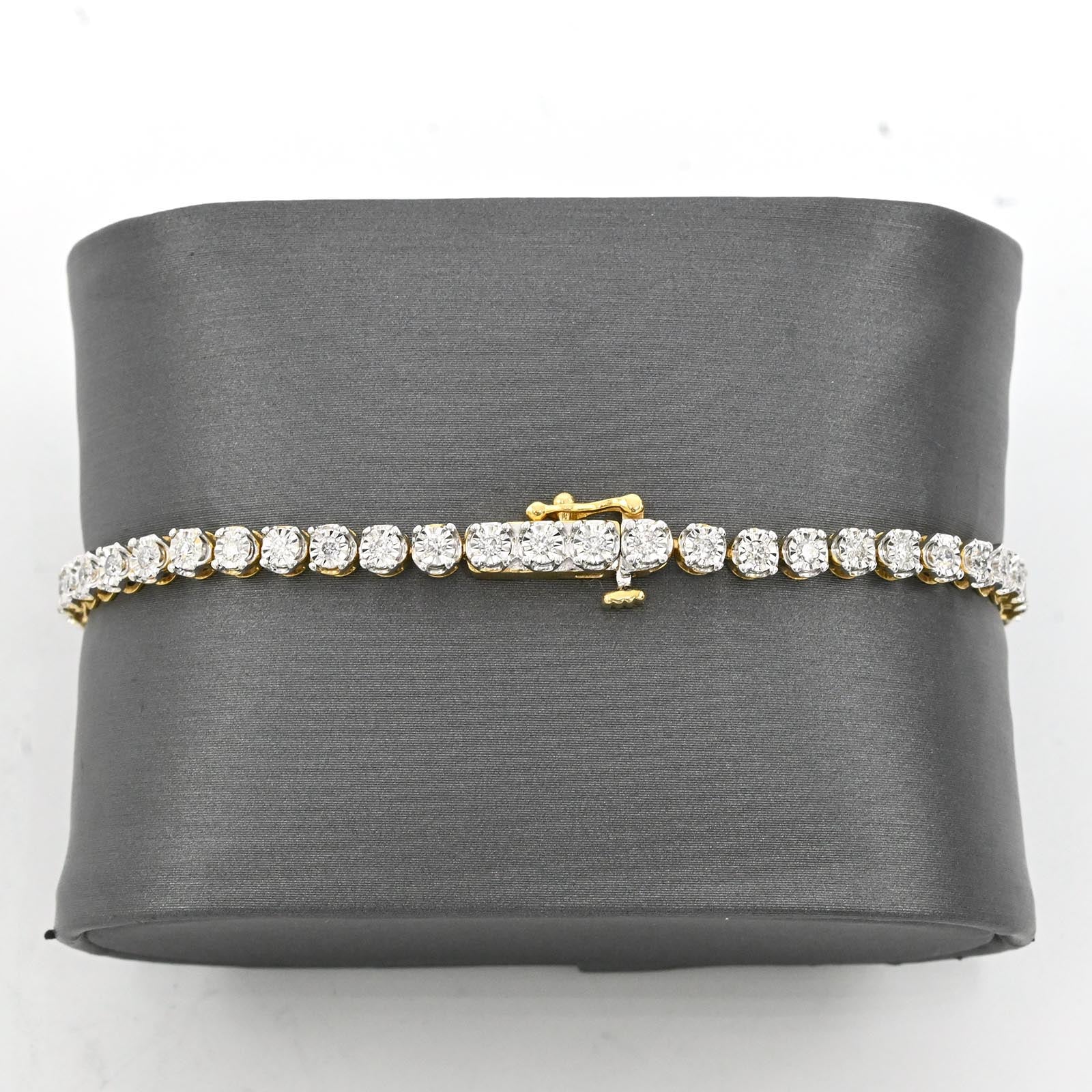 4MM 10K Two Tone Gold 0.5CT Real Diamond Tennis Bracelet 6g Fanouk 7 Inch Armlet