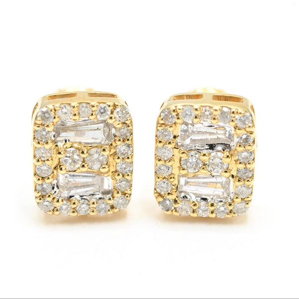 10k Yellow Gold Rectangle Earring 0.50 CTW Natural Baguette Diamonds 1.8g Stud
