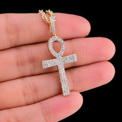 10k Yellow Gold 0.6CTW Natural Round Diamond Ankh Cross Pendant 2.6g Charm