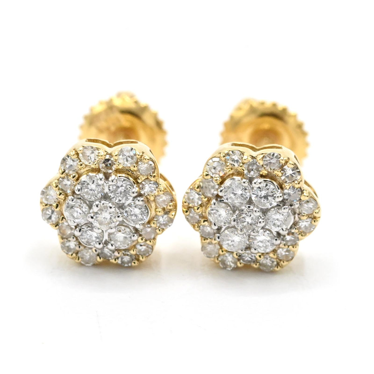 Womens Pure 10k Yellow Gold Flower Earring 0.27 CTW Natural Diamonds 1.2g Stud