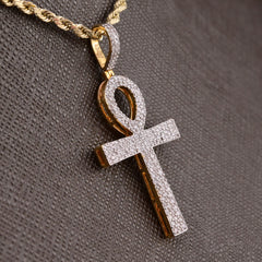10k Yellow Gold 0.6CTW Natural Round Diamond Ankh Cross Pendant 2.6g Charm