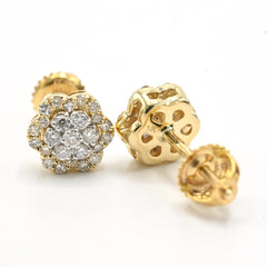 Womens Pure 10k Yellow Gold Flower Earring 0.27 CTW Natural Diamonds 1.2g Stud