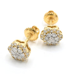 Womens Pure 10k Yellow Gold Flower Earring 0.27 CTW Natural Diamonds 1.2g Stud