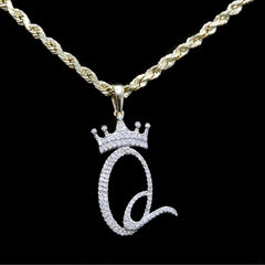 10k Yellow Gold Initial Q Crown Pendant 0.15CT Pure Diamond 1.38g Alphabet Charm