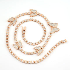 10k Rose Gold 5.48CT Baguette Diamond Butterfly Tennis Chain 25.4g 18In Necklace