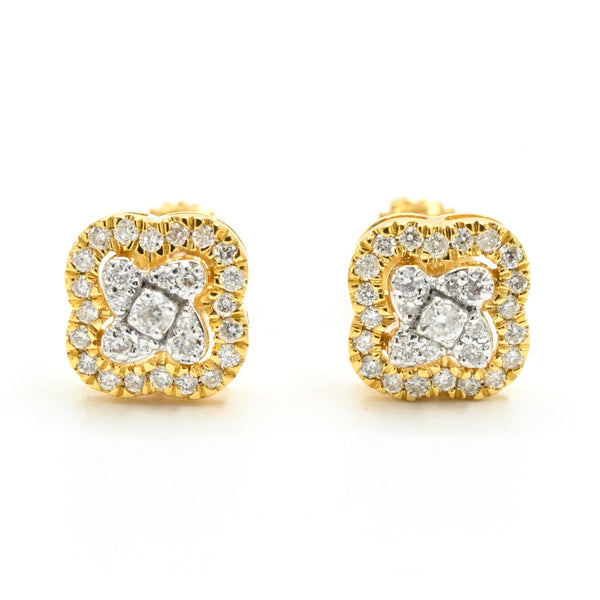 Ladies 10k Yellow Gold 4 Leaves Clover Earring 0.25CT Natural Diamonds 1.6g Stud