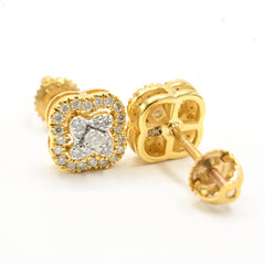 Ladies 10k Yellow Gold 4 Leaves Clover Earring 0.25CT Natural Diamonds 1.6g Stud
