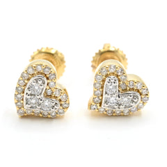 Womens 10k Yellow Gold Heart Earring 0.25 CTW Natural Diamonds 1.8g Classic Stud