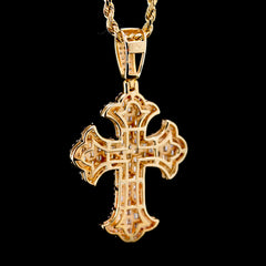 25MM 10k Yellow Gold 1.36CTW Natural Diamond 5g Cross Religious Pendant Charm