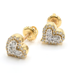 Womens 10k Yellow Gold Heart Earring 0.25 CTW Natural Diamonds 1.8g Classic Stud