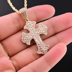 25MM 10k Yellow Gold 1.36CTW Natural Diamond 5g Cross Religious Pendant Charm