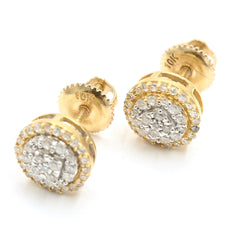 Womens Pure 10k Yellow Gold Round Earring 0.38CTW Natural Diamonds 2g Stud - NEW