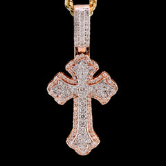 10k Rose Gold 1.09CTW Natural Diamond Cross Pendant 5.7g 18MM Religious Charm