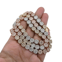 7MM 10k 3-Tone Gold 18.95CTW Round/Baguette 45.6gms Diamond Cluster Tennis Chain