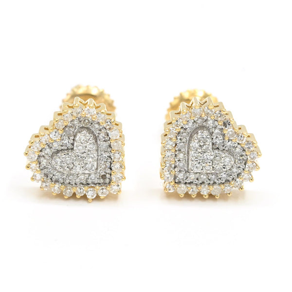 Womens Pure 10k Yellow Gold Heart Earring 0.30 CTW Natural Diamonds 1.6g Stud
