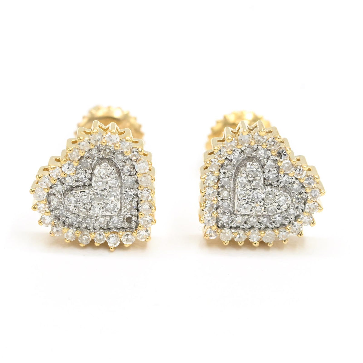 Womens Pure 10k Yellow Gold Heart Earring 0.30 CTW Natural Diamonds 1.6g Stud