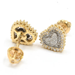 Womens Pure 10k Yellow Gold Heart Earring 0.30 CTW Natural Diamonds 1.6g Stud