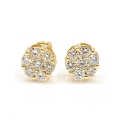 Womens Pure 10k Yellow Gold Flower Earring 1.10 CTW Natural Diamonds 1.8g Stud