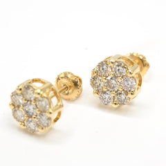 Womens Pure 10k Yellow Gold Flower Earring 1.10 CTW Natural Diamonds 1.8g Stud