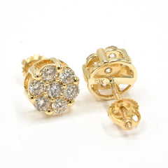 Womens Pure 10k Yellow Gold Flower Earring 1.10 CTW Natural Diamonds 1.8g Stud