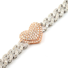 10k White & Rose Gold Women 3.18CT Diamond Cuban Heart Bracelet 13.8g 7In Armlet