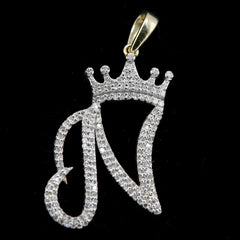 10k Yellow Gold Initial N Crown Pendant 0.20CT Pure Diamond 1.81g Alphabet Charm